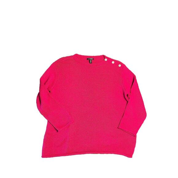 Lauren Ralph Lauren Sweater Womens 2X Plus Blue Cable Knit Shoulder Buttons - Picture 1 of 7